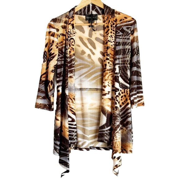 Frank Lyman Slinky Zebra Waterfall Cardigan Size 8 Metallic Swirl Glam Evening - Picture 3 of 9